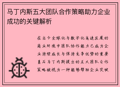 马丁内斯五大团队合作策略助力企业成功的关键解析